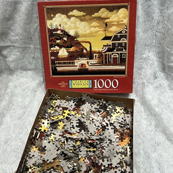 🔴2/$20🔴Charles Wysocki Fairhaven In The Fall Jigsaw Puzzle 1000 Pcs 1999 MB - Picture 5 of 5
